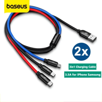 Baseus 3 in 1 USB Ladekabel Type C für Apple IOS Micro Geflochten Schnell Kabel