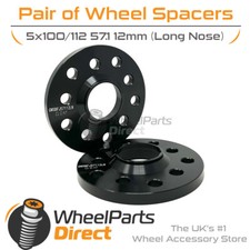 Wheel Spacers (2) Black 5x100/112 57.1 12mm for Audi TTS [8S] 14-22