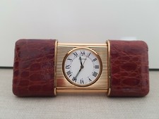 Montre quartz Nepro. Carré doré, en cuir MARRON façon croco