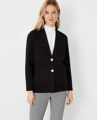 NWT Ann Taylor Jeweled Button Sweater Blazer Black Sz S