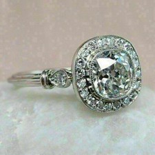 Cushion Cut 2.40Ct Diamond White Gold Finish Engagement Ring Simulated Size 6.5