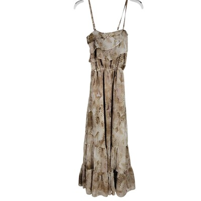 #ad Express snake print chiffon tiered maxi dress Med metallic adjust strap empire $14.48