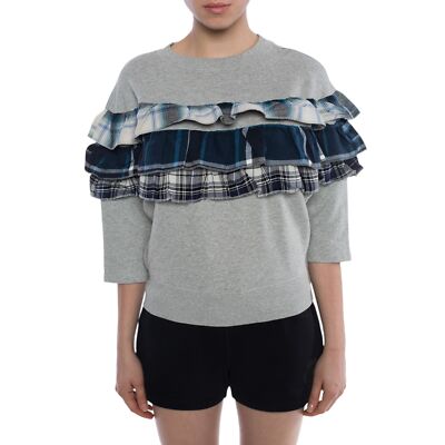 DIESEL F ADELIA Womens Sweatshirt Pullover Crew Neck Ruffle Check