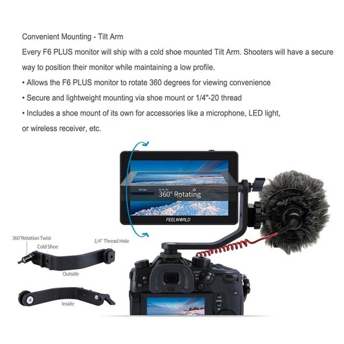 FEELWORLD F6 Plus V2 6 Inch Camera Field Monitor 3D LUT Touch Screen 4K HDMI HDR - Picture 6 of 12