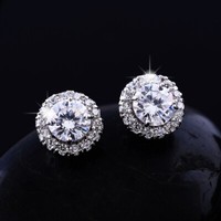 925 Sterling Silver Halo Full CZ Hoop Stud Earrings Women Girl Jewellery Gift UK