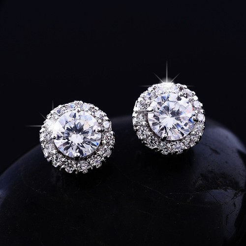 925 Sterling Silver Halo Full CZ Hoop Stud Earrings Women Girl Jewellery Gift UK