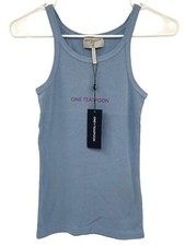 One Teaspoon Womens Blue Skyway Logo Singlet Ribbed Tank Top Cotton Size XS NWT