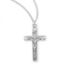 Basic Engraved Sterling Silver Crucifix Features 18in Long chain