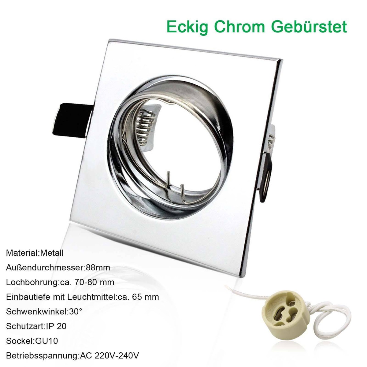 Eckige LED Einbaustrahler Rahmen & Spots GU10 – Set 1-30 Stück, Wählbare Leistung & Lichtfarbe