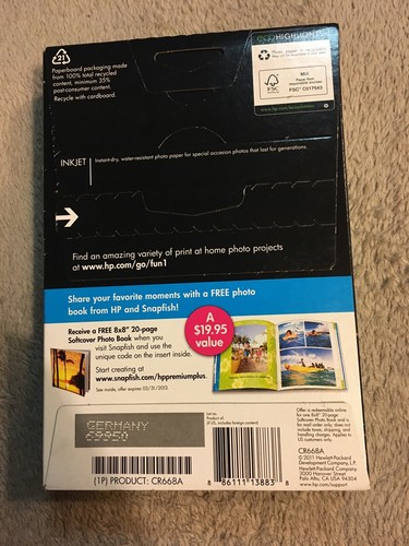 NEW HP PREMIUM PLUS PHOTO PAPER 4x6 GLOSSY 100 SHEETS CR668A BONUS 69 Sheets - Zdjęcie 2 z 4
