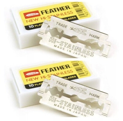 20 FEATHER Hi-Stainless Platinum Coated Double Edge Razor Blades Japan
