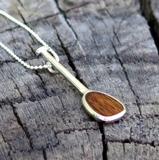 Koa Wood Hawaiian Jewelry Paddle Rhodium Plated Brass Slide Pendant BRP1118