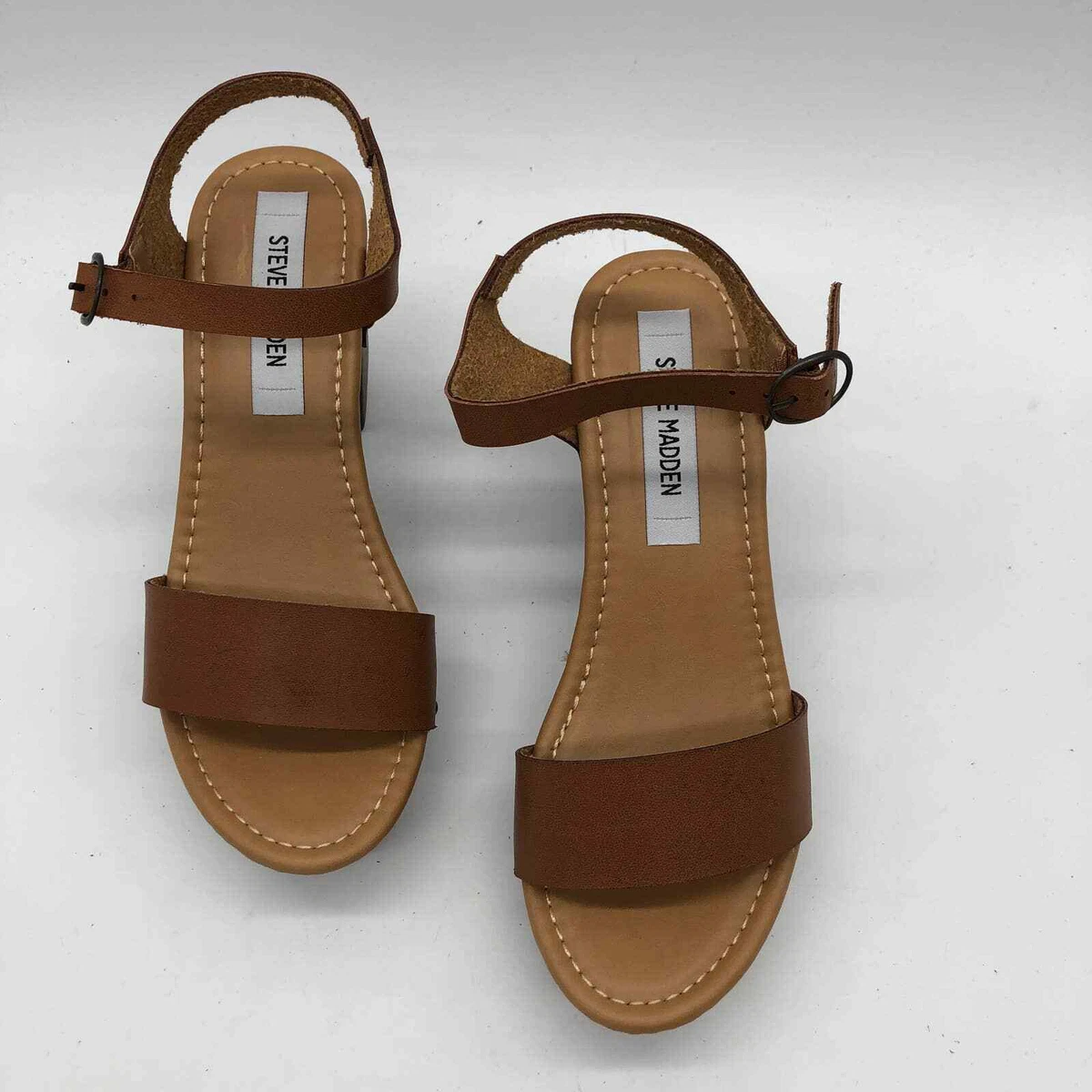 Steve Madden Womens Luna Platform Sandals Cognac Leat 6 New eBay