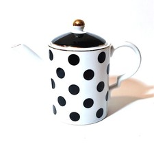 NEW GRACE WHITE+BLACK POLKA DOT,GOLD TRIM COFFEE,TEA POT  36 OZ.
