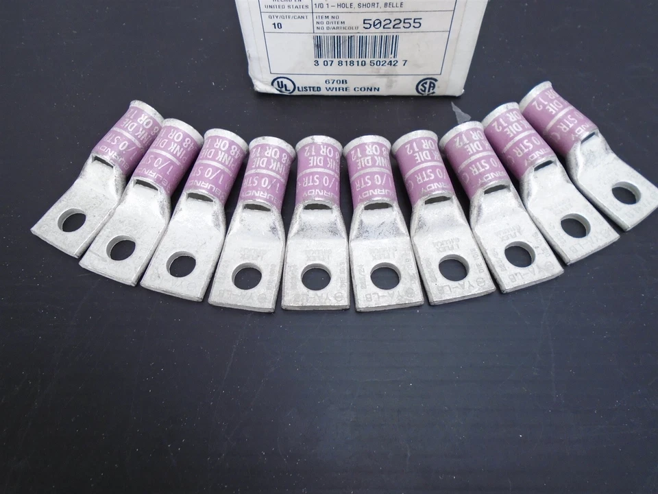 (10 Pcs) HUBBELL BURNDY - 502255 - YA25LB - 1/0, 1-Hole, Short 600V - 5/16" -NEW - Image 4 of 4