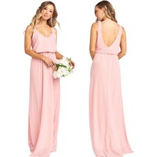 Show Me Your Mumu Kendall Soft V-Back Maxi Gown Dress Large Pink Crisp NEW