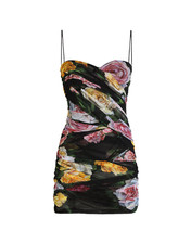 DOLCE&GABBANA $3345 Rose Draping And Peony Short Tulle Dress New