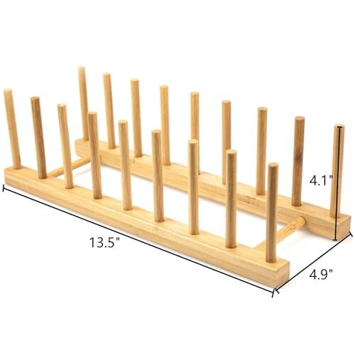 4 Pack Bamboo Dish Drying Rack Plate Rack Stand Pot Lid Holder Dish Organizer Ra - Picture 2 of 7