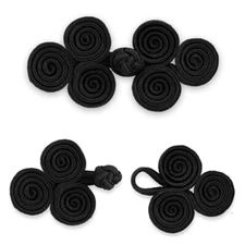 Vintage Fabric Frogs Closure Button by 4 Sets, 3-1/2"W x 1-3/4", Black, BS-CV012