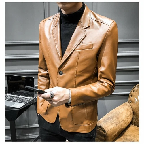 Giacca pelle uomo slim fit due bottoni blazer business bavero cappotto casual festa - Foto 11 di 20