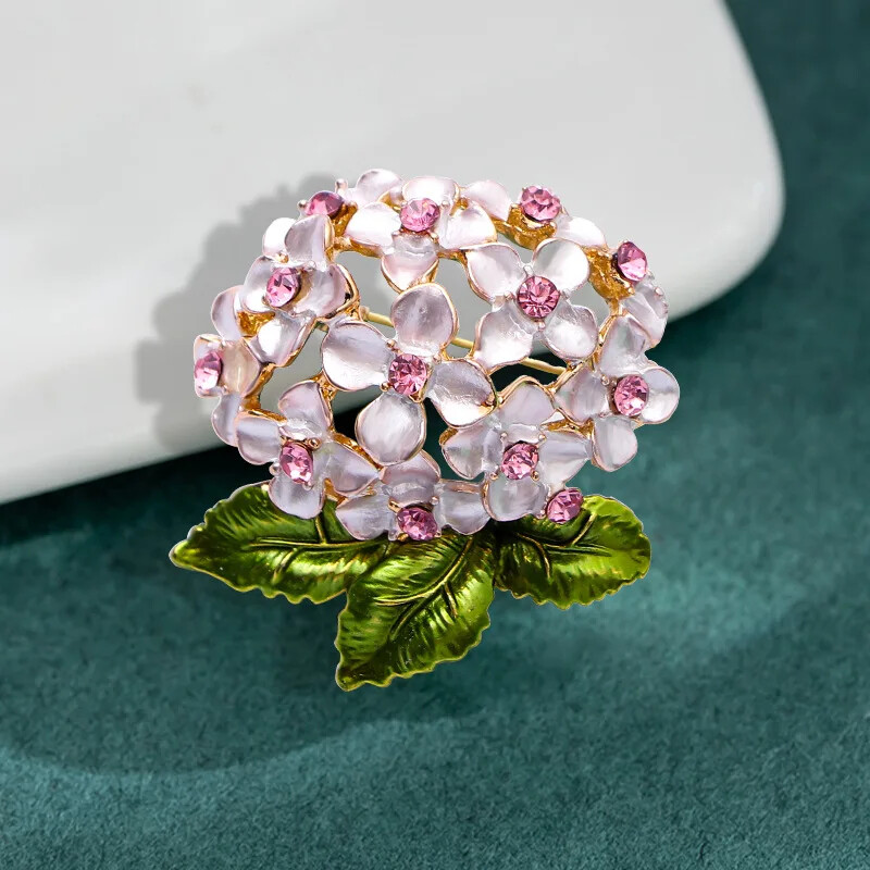Elegant Rhinestone Hydrangea Brooch Pin Women Accessory