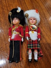 Set Of 2 6.5 In Vintage Scottish Souvenir Sleepy Eye Plastic Dolls Tartan Kilt