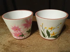 TWO GREENBRIER INTERNATIONAL PLANTER POT 4.75" X 4" FLOWERS BUTTERFLY