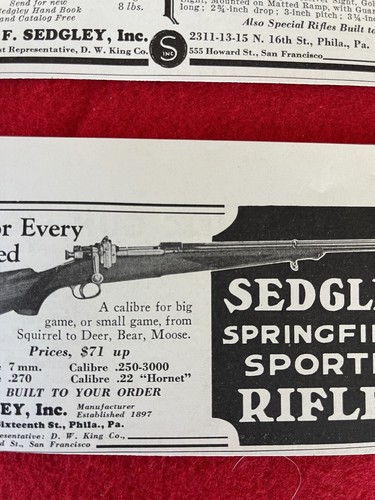 Vintage 1934 Sedgley Springfield Sporter Rifles Print Ad 3 Ads W/This Listing - Picture 7 of 12