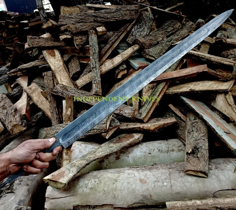 Damascus Steel Viking Sword Blank Blade 34.5 Inches Full Tang Razar Sharpe Blade - Image 3 of 4
