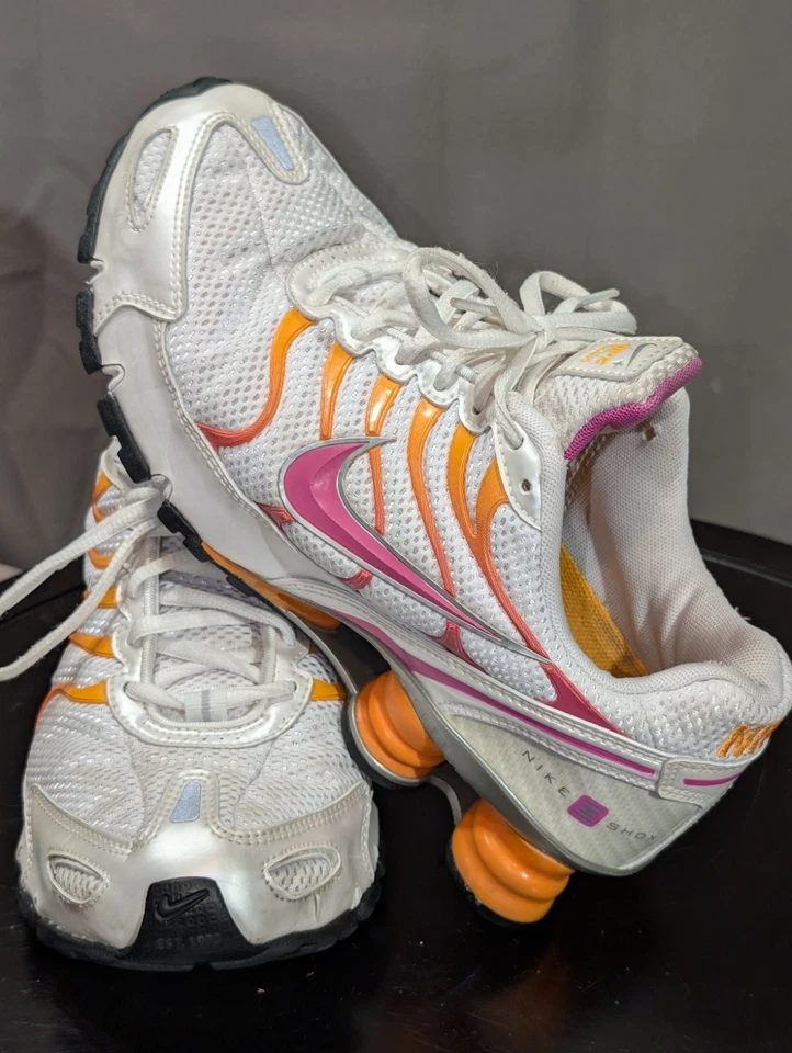 Nike Shox Mujer 8.5 Naranja Rosa Blanco TL Blanco Plata AV3595-100 Tenis Foto 2 de 4