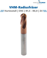 VHM Radiusfr&auml;ser Z4 Kugelfr&auml;ser R1,5 - R10,0 CNC TiSiN Hartmetall