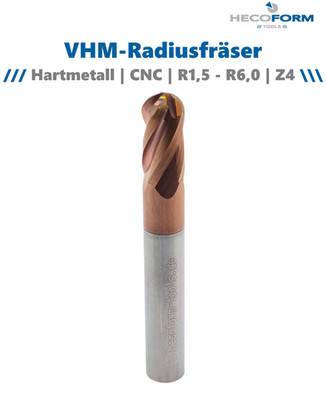 VHM Radiusfräser Z4 Kugelfräser R1,5 - R10,0 CNC TiSiN Hartmetall