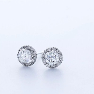 Ohrstecker massiv 14K Weißgold Halo 1,76 Karat rund natürlicher Diamant H SI2