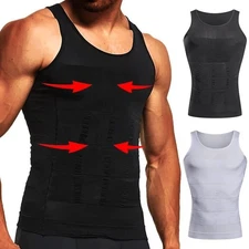 Mens Slimming Body Shaper Belly Chest Compression Vest Girdle T-Shirt Tank Top