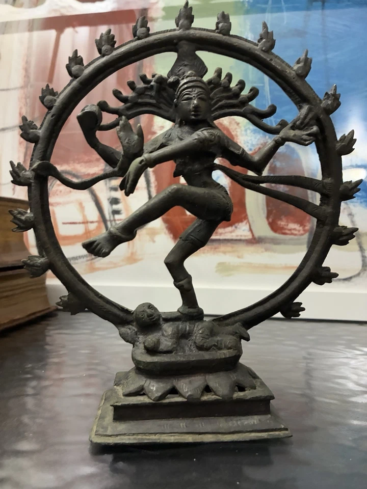 "Estatua de anillo de fuego Diety Natraj de latón fundido indio vintage/antigua 8 1/2""" Foto 3 de 4