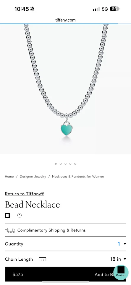 Tiffany & Co. 18" Sterling Silver Return to Tiffany Heart Tag Ball Bead Necklace