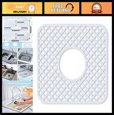 2 Pack Silicone Sink Protector Mats - Trellis Pattern, 12x11", Center Drain, Whi