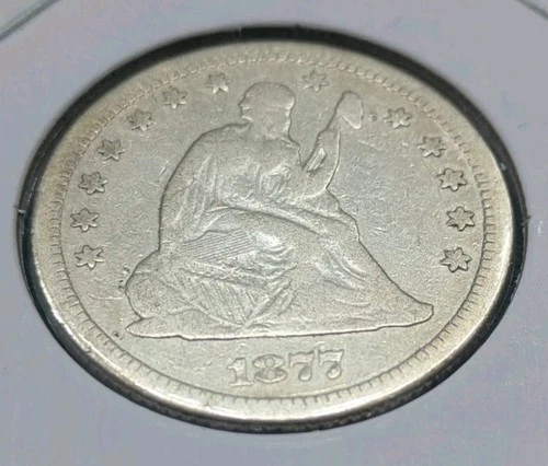 1877-CC Seated Liberty Silver Quarter Beautiful High Grade VF Details