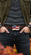 New Men Women Buckle Western Cowboy Silver American USA Flag United States Stars