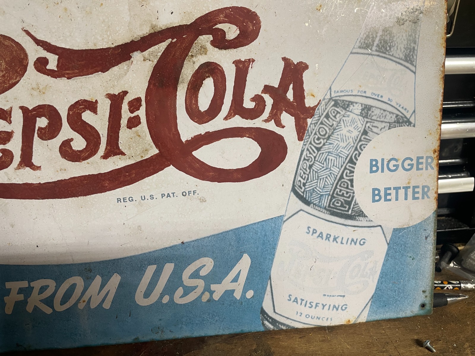 1940s SODA POP AMERICANA: Original Vintage Circa 1940s Pepsi Cola Metal Sign