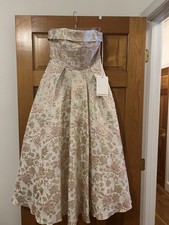 Mac Duggal Light Pink and Gold Strapless Brocade Midi Dress size 4 NWT