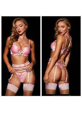 HONEY BIRDETTE SHIBARI ROSA BH 32C & STRUMPFHALTER & SEXY TANGA: XXS NEU MIT ETIKETT