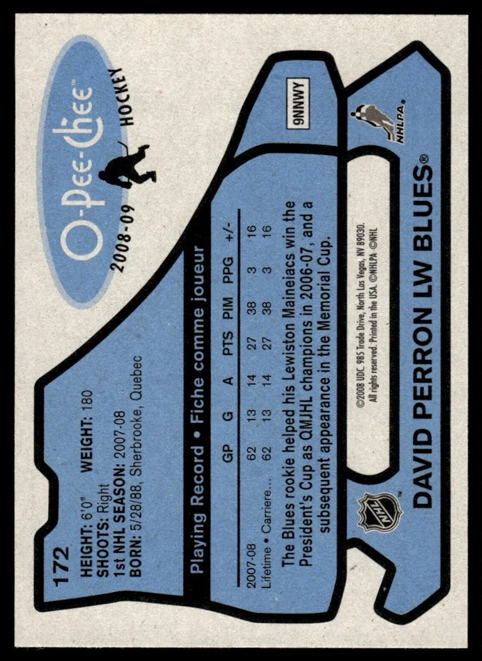 2008-09 O-Pee-Chee 1979-80 Retro David Perron St. Louis Blues #172 - Image 2 of 2