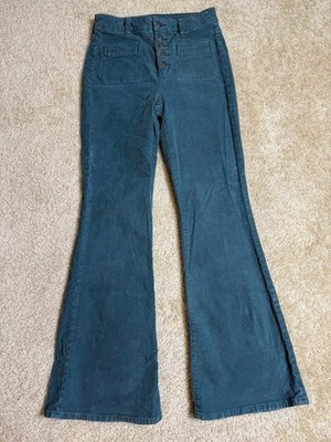 American Eagle Super High Rise Flare Corduroy Pants Womens 2 Teal Stretch