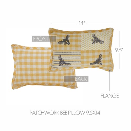 Buzzy Bees Patchwork Bee Pillow 9.5x14 - Picture 3 of 8