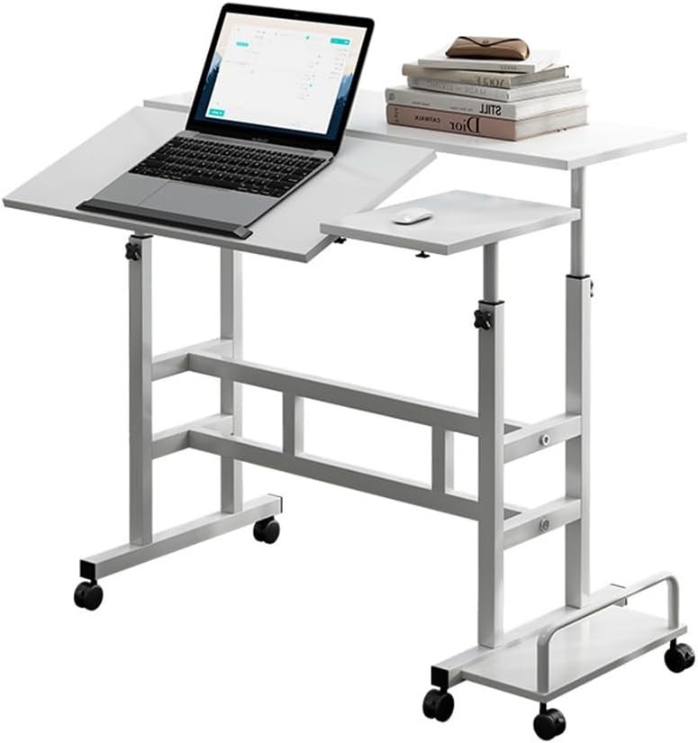Standing Desk Adjustable Height Mobile Stand Up Computer Rolling Table w/ Wheel
