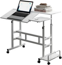 Standing Desk Adjustable Height Mobile Stand Up Computer Rolling Table w/ Wheel