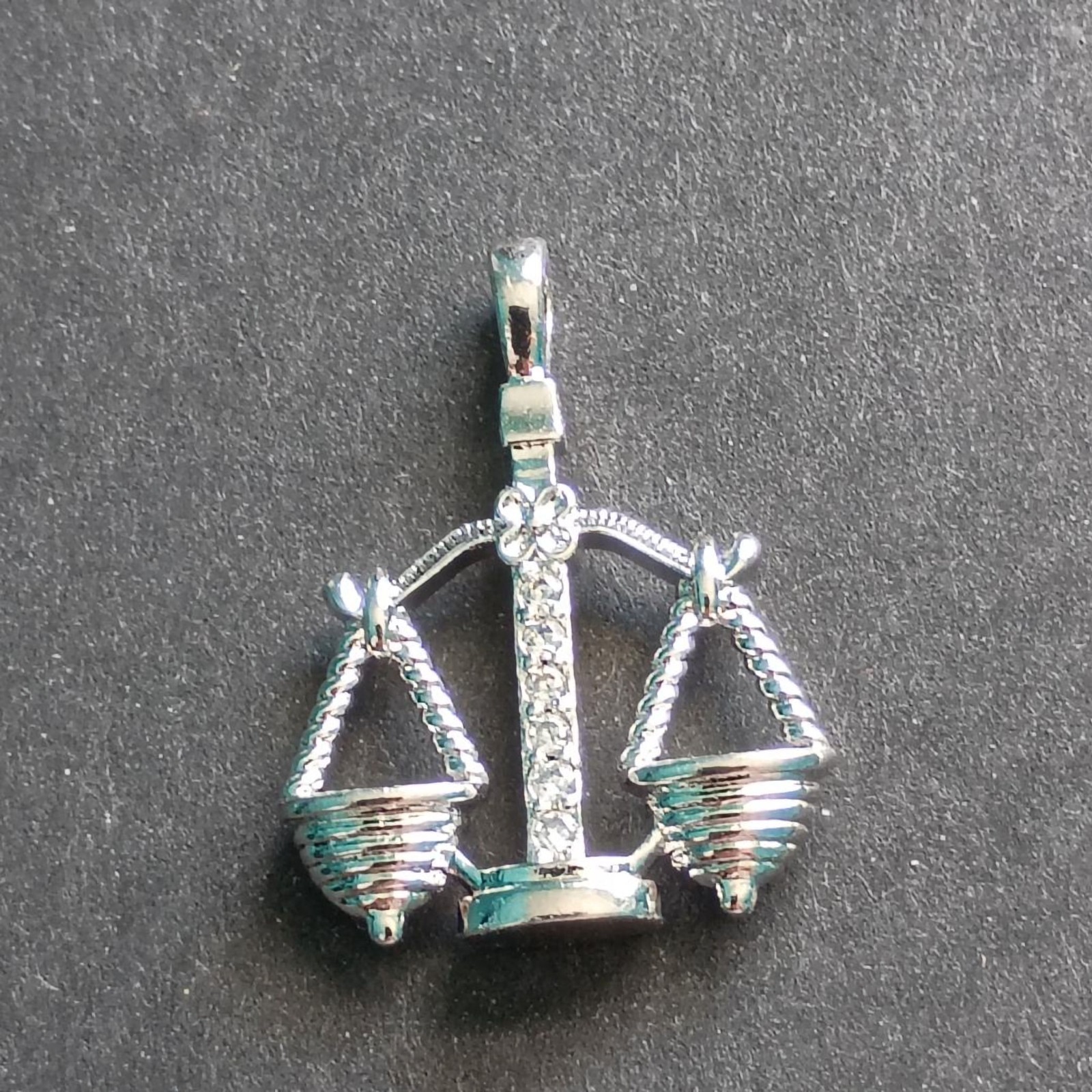 Libra Scales Zodiac w/CZ Bright Silver Rhodium Plated Pendant Astrological Sign