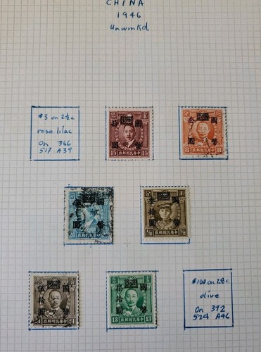 China Briefmarken 1946, (6) unwasserzeichenierte Überdruckmarken - postfrisch aufklappbar & gebraucht - Bild 2 von 5