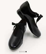 Capezio Jr. Tyette Patent Black Tap Shoes Kids, Size 4, New